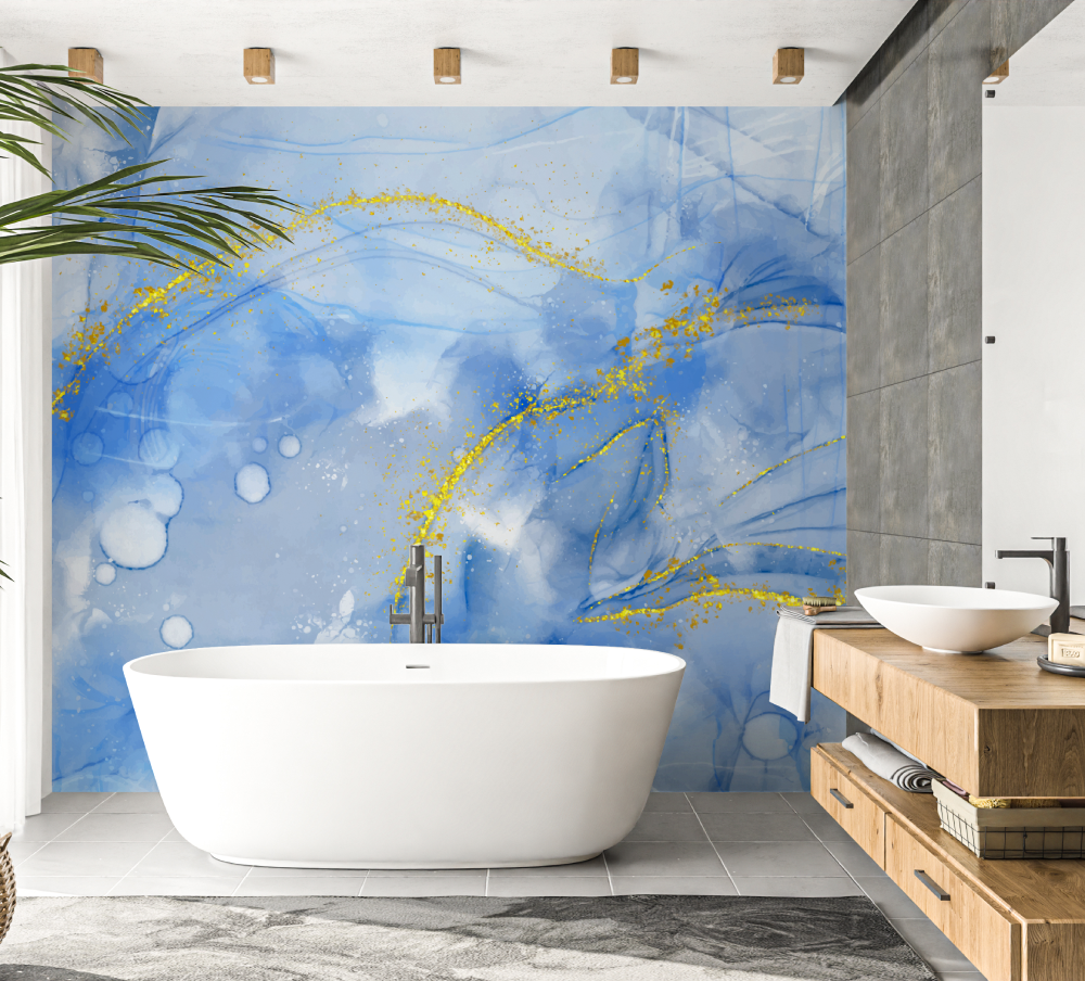 Papier peint abstrait bleu sall... bain salle de bain papier