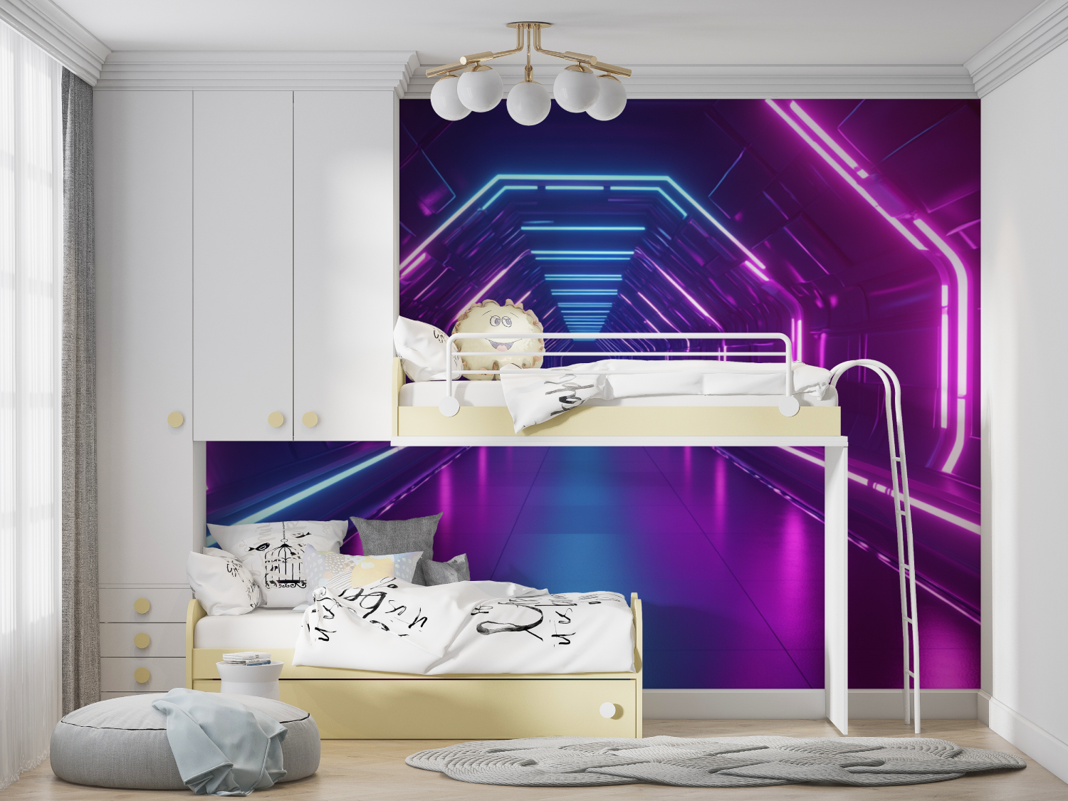 Papier peint effet neon chambre gamer manga hero