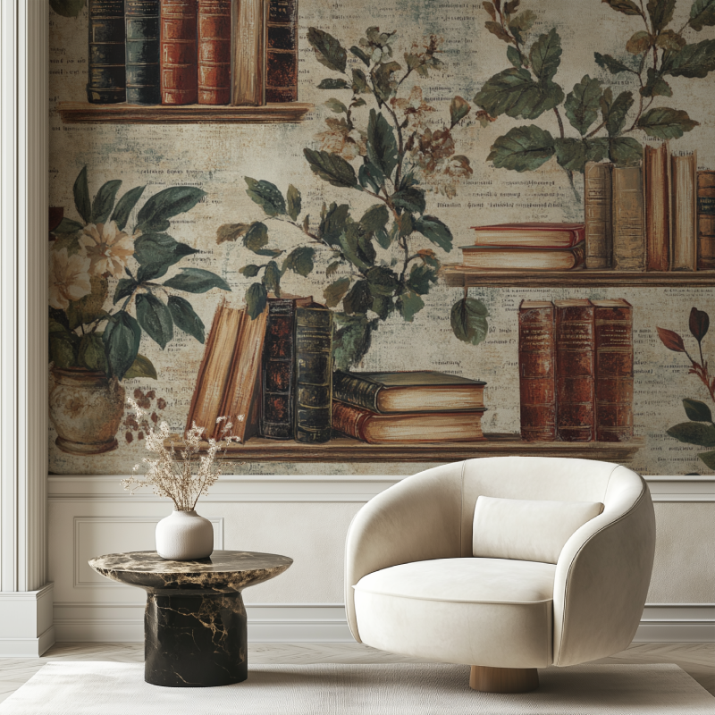 Papier peint trompe loeil vintage chaise tendance