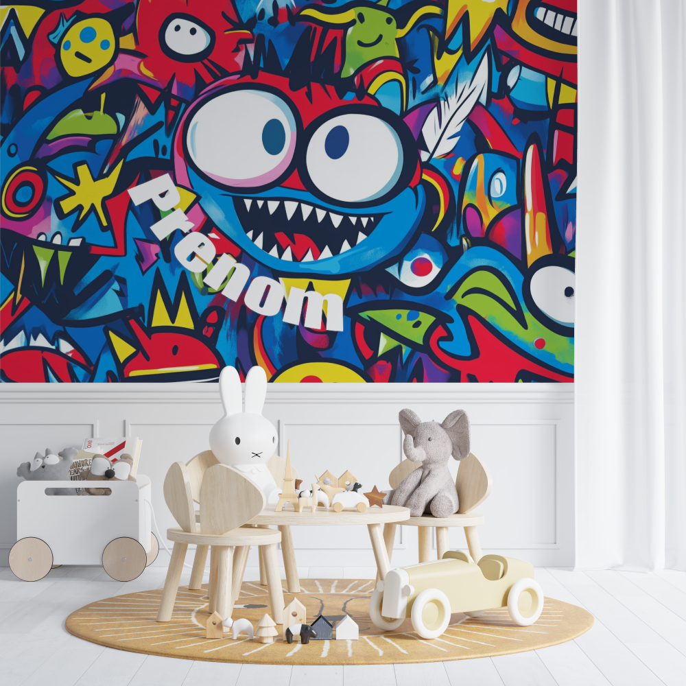 Papier peint garcon graffiti prenom chambre de bebe