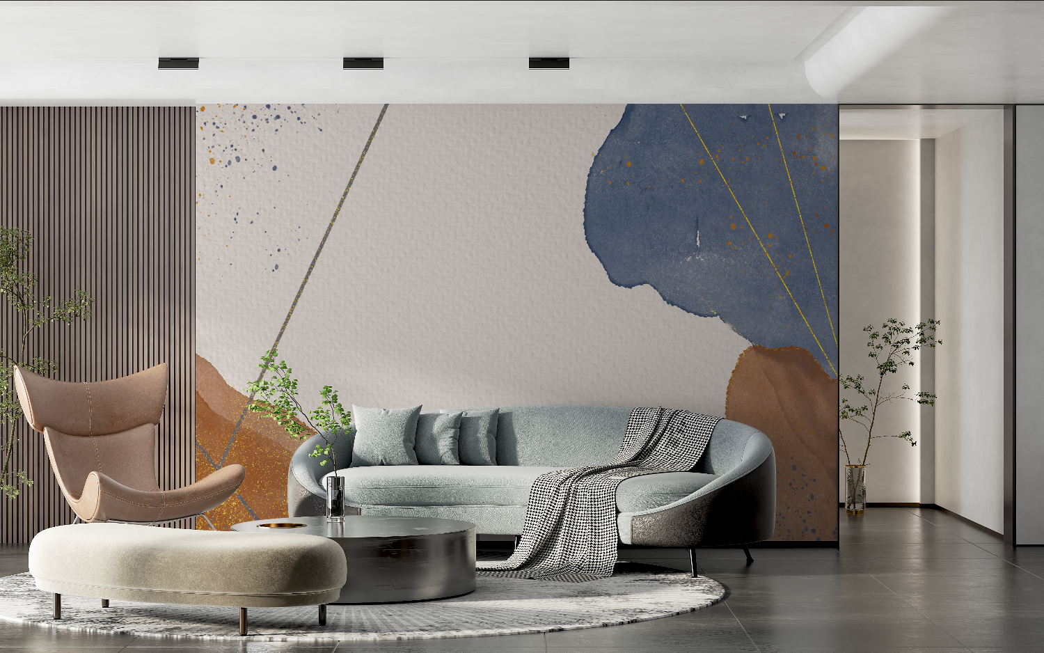Papier peint aquarelle marron dore tendance 2024
