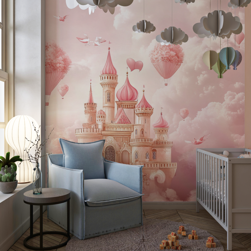 Papier peint princesse montgolf...s chateau chambre de fille