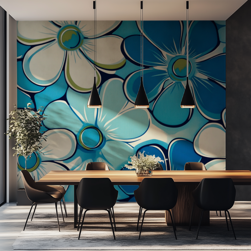 Papier peint fleur vintage bleu...py salle manger tapisserie