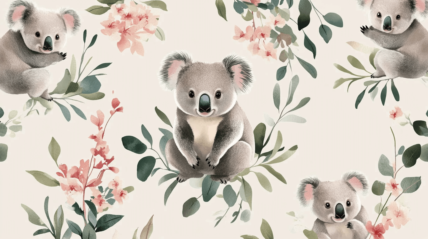Papier Peint Koala Et Ruban De Soie