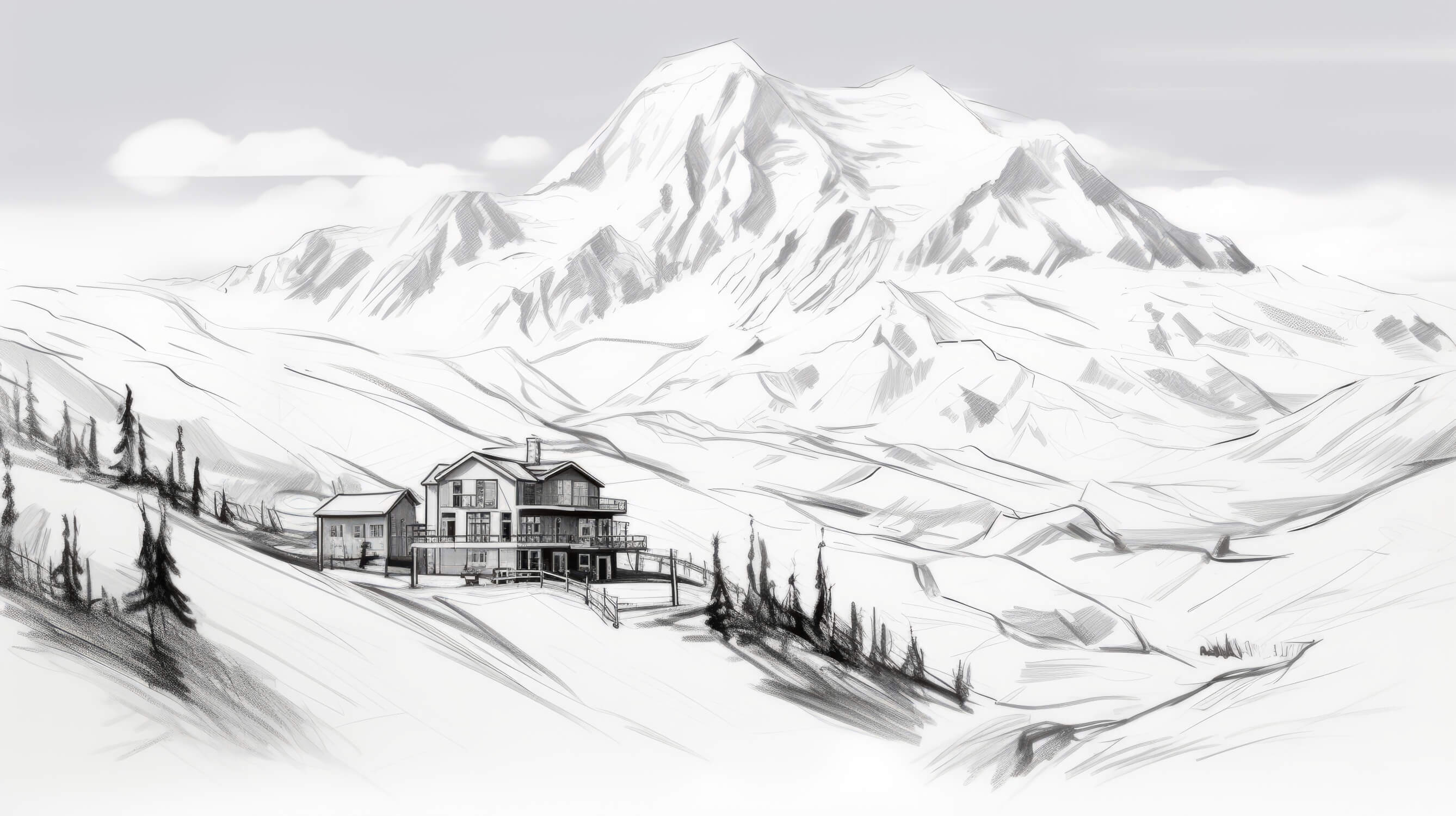Papier Peint Noir Et Blanc Chalet Dessin