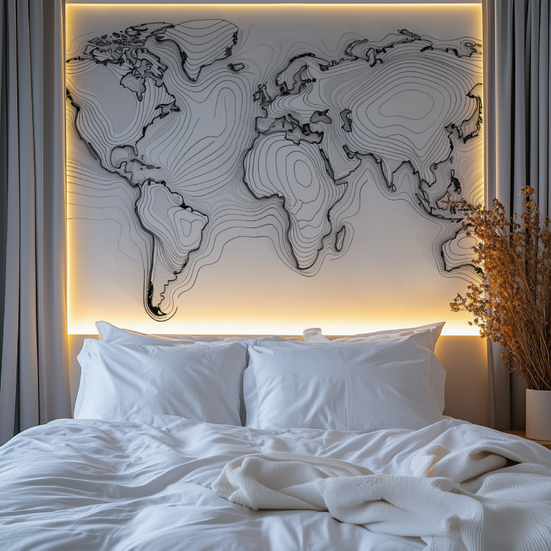 Papier peint carte du monde noire et blanc chambre tendanc
