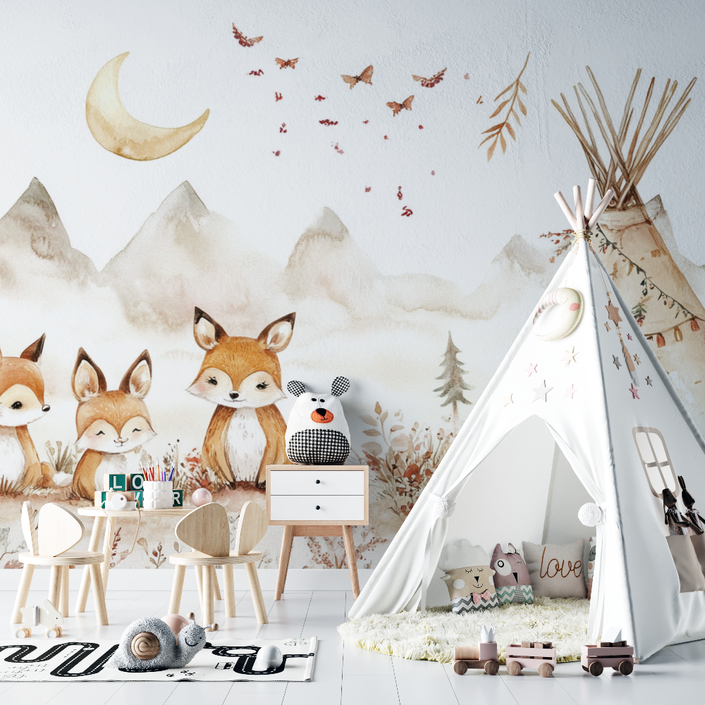 Papier peint bebe tipi tapisserie chambre bebe
