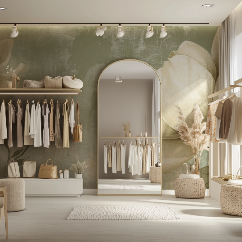 Papier peint fleurs vintage vert dressing