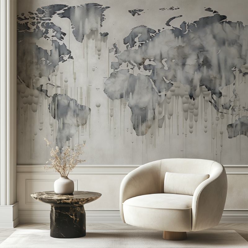 Papier peint carte du monde peinture chaise tendance