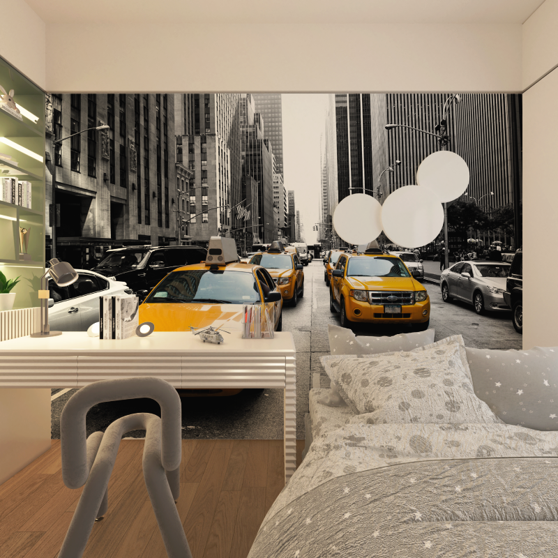Papier peint new york voiture jaune chambre adolescents