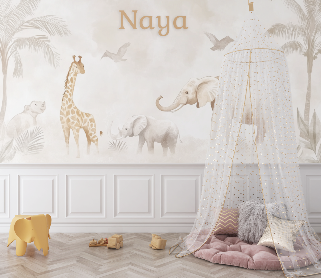 Papier peint prenom animaux safari bebe