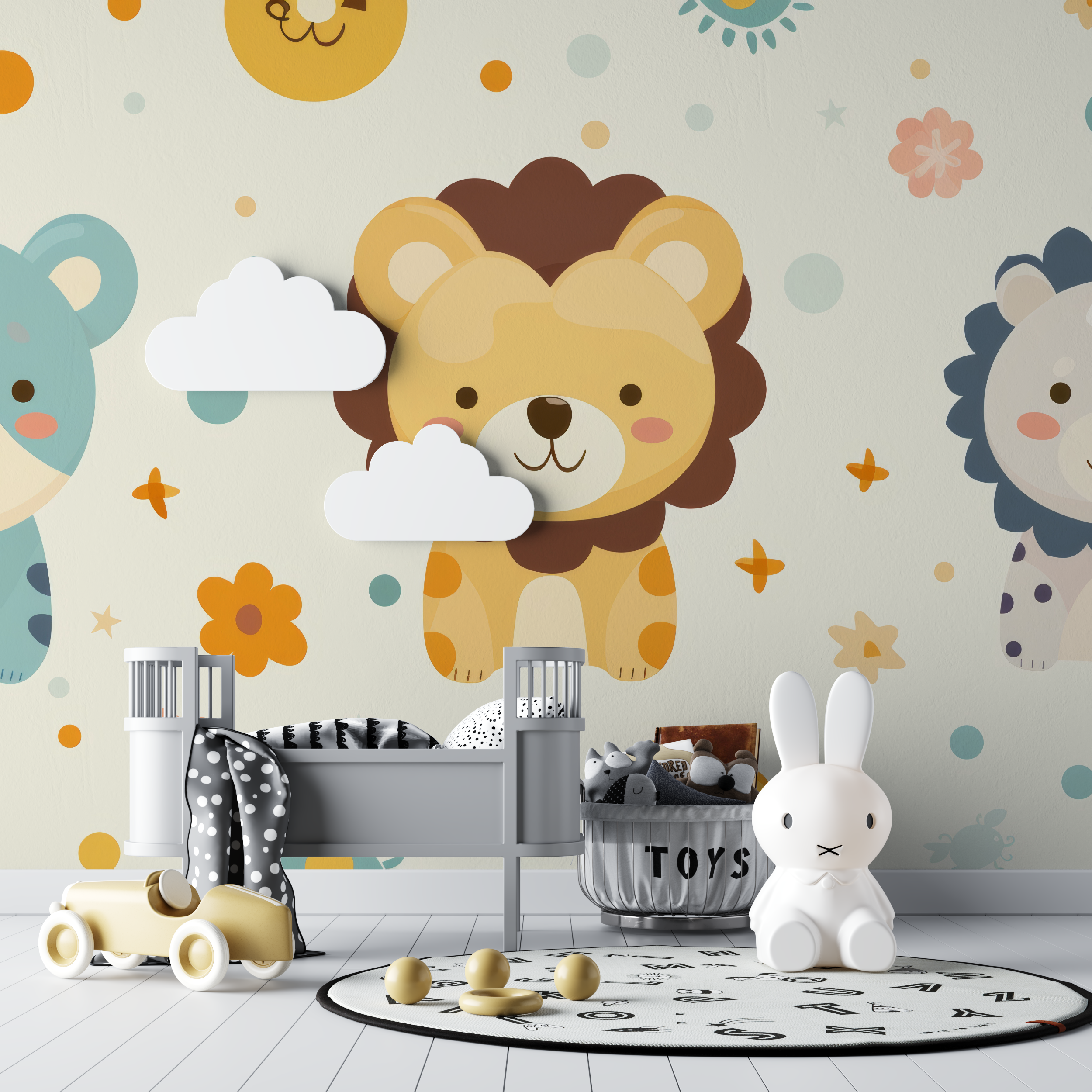 Papier peint lion et motifs abstraits bebe tipi