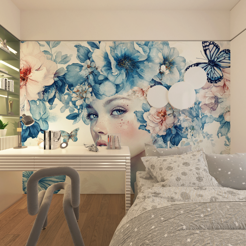 Papier peint vibration et fleurs chambre adolescents