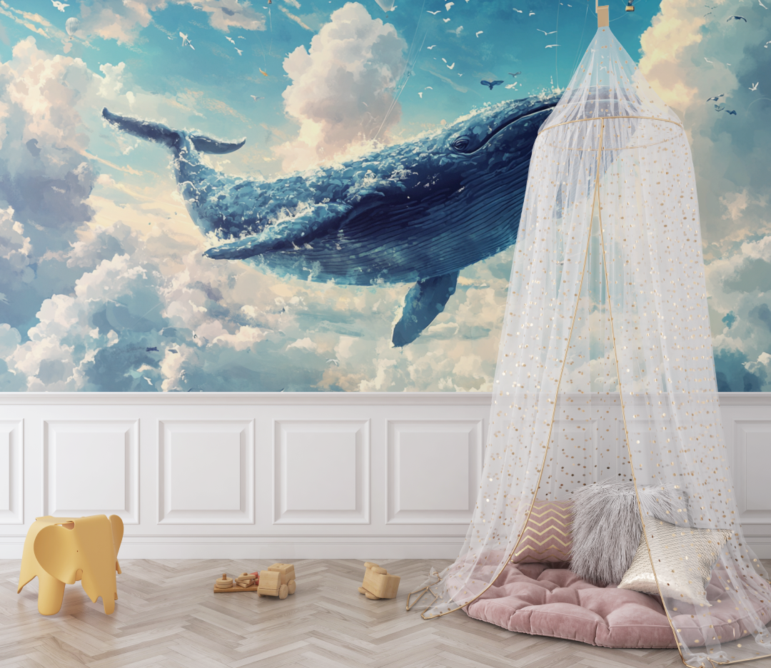 Papier peint marin baleine reveuse bebe