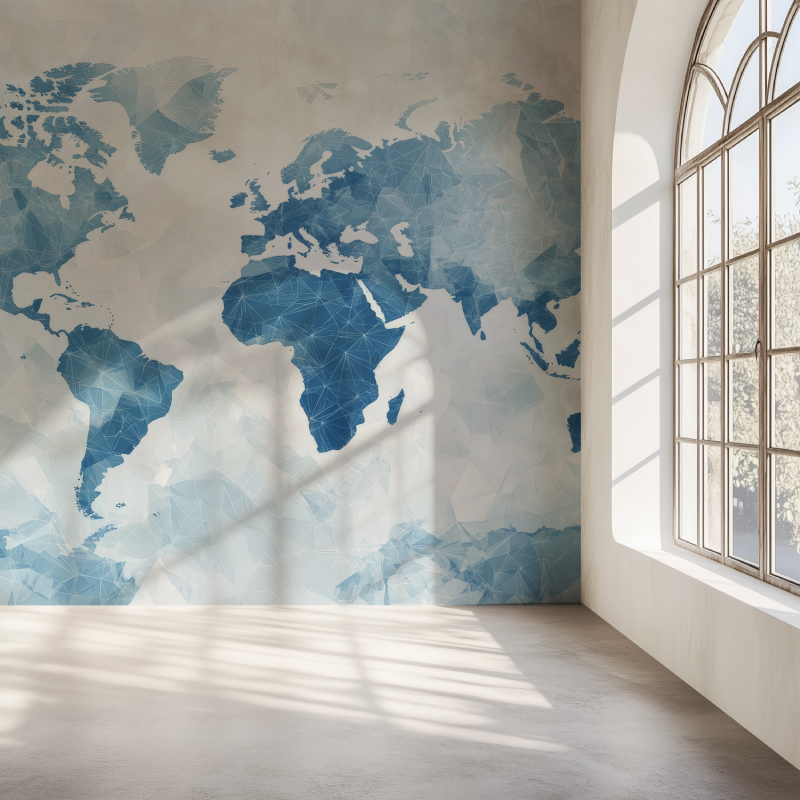 Papier peint carte du monde bleu mur simple