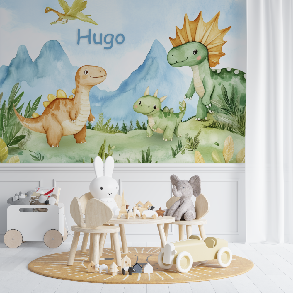 Papier peint prenom famille dinosaures chambre de bebe