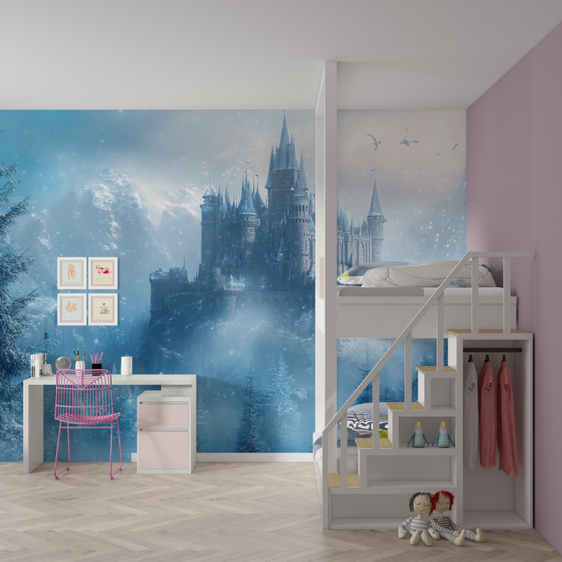 Papier peint princesse chateau glacial mur chambre fille