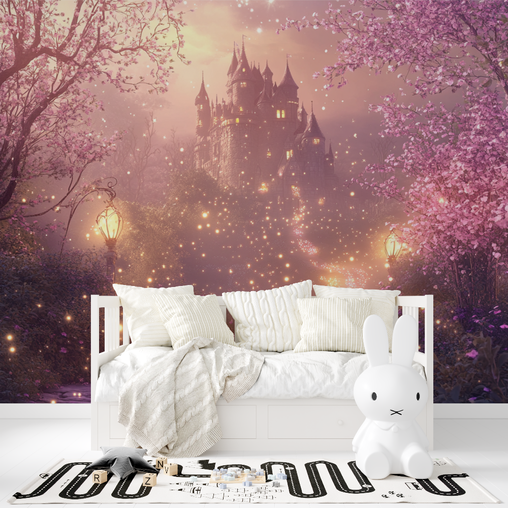 Papier peint chateau rose de nuit tapisserie fille