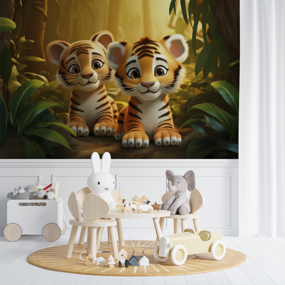 Papier peint lion et paysage doux chambre de bebe