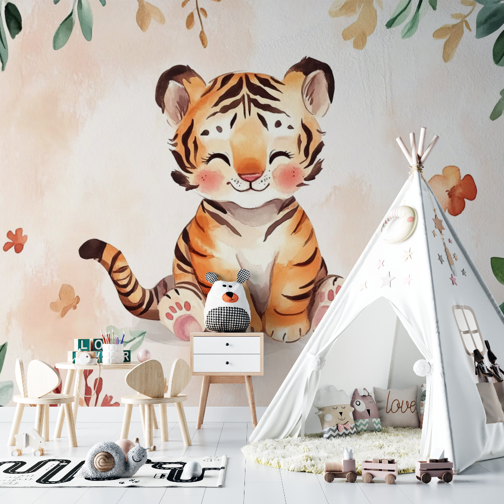 Papier peint tigre bebe aquarelle chambre bebe