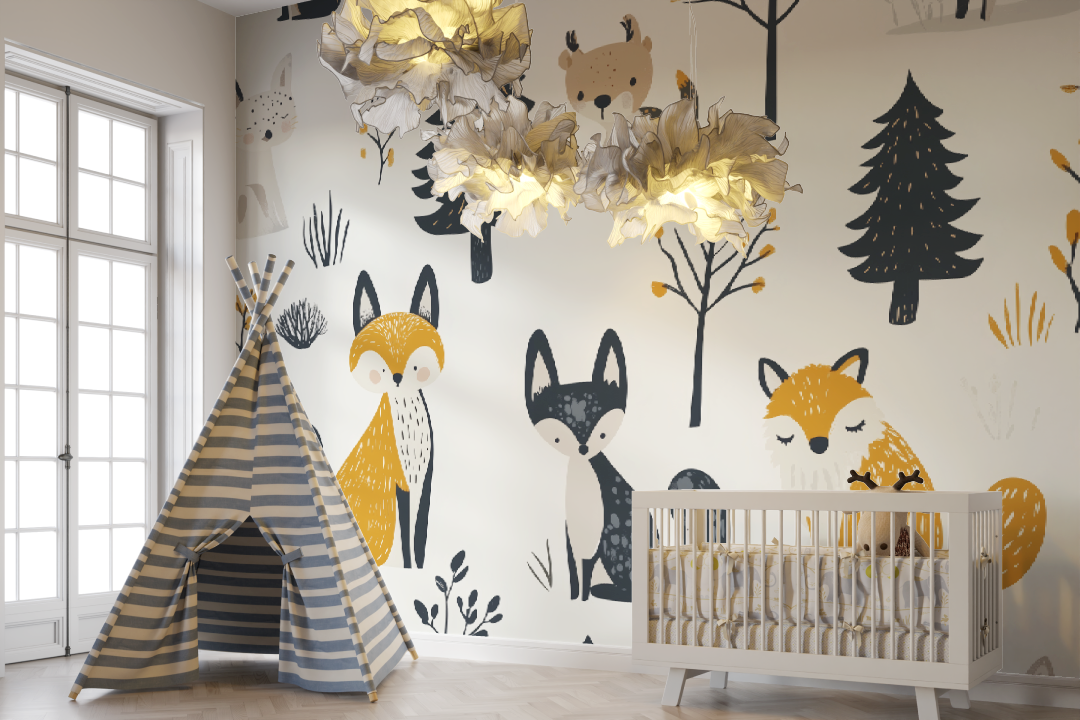 Papier peint les Animaux de la forêt - bebe unisexe