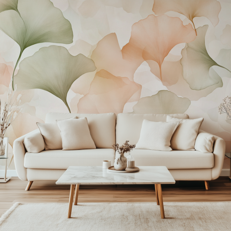 Papier peint fleur de ginkgo canape simple