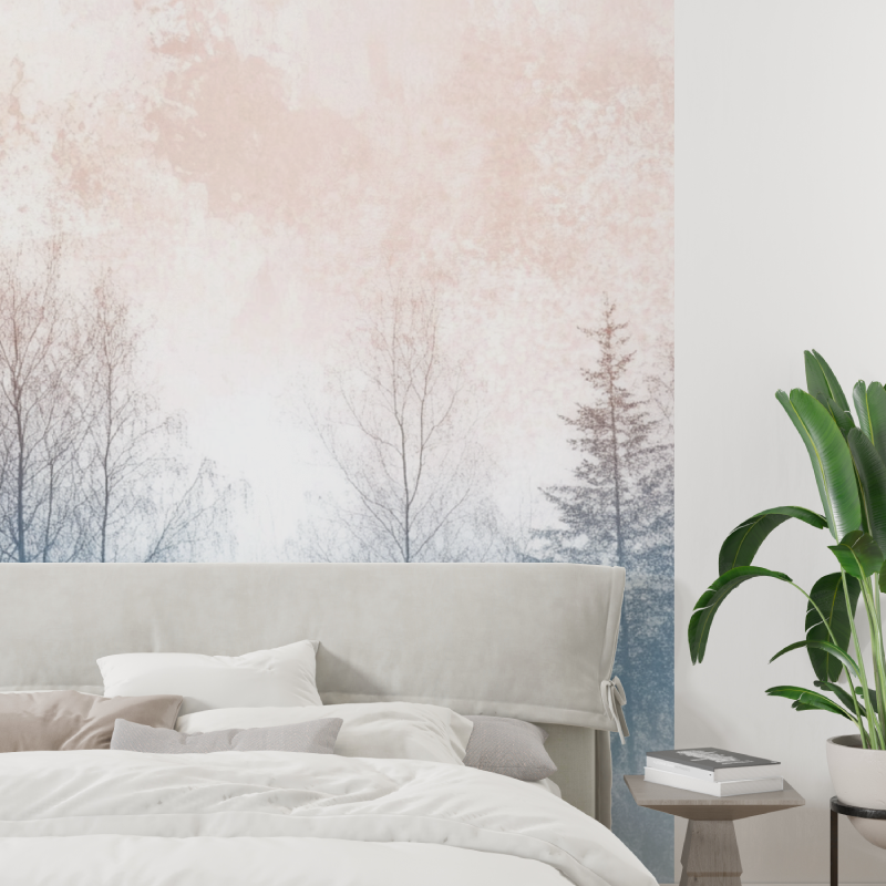Papier peint aquarelle arbres pastel tapisserie tendance