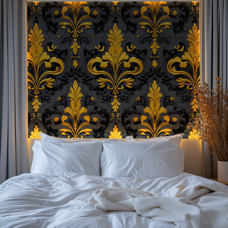 Papier peint fleur de lys noir et jaune chambre premium
