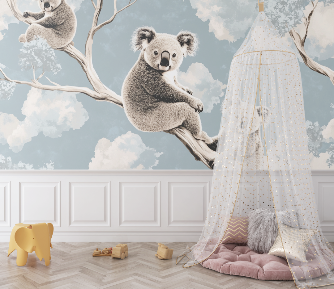 Papier peint koala dans la clarte du ciel bebe