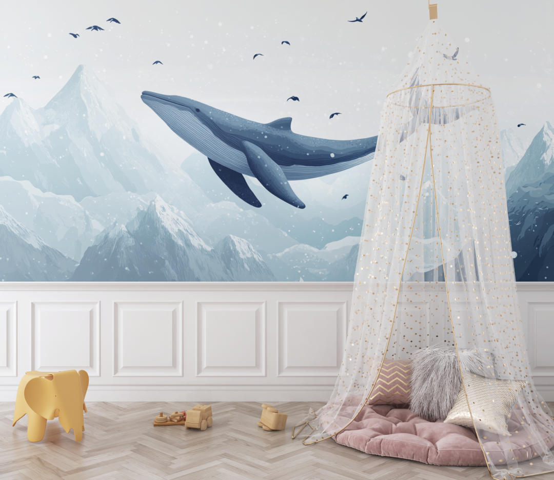 Papier peint baleine et montagnes bebe