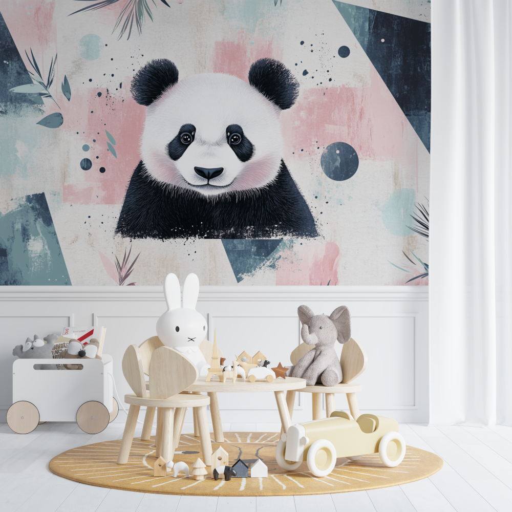 Papier peint panda et motifs geometriques chambre de bebe