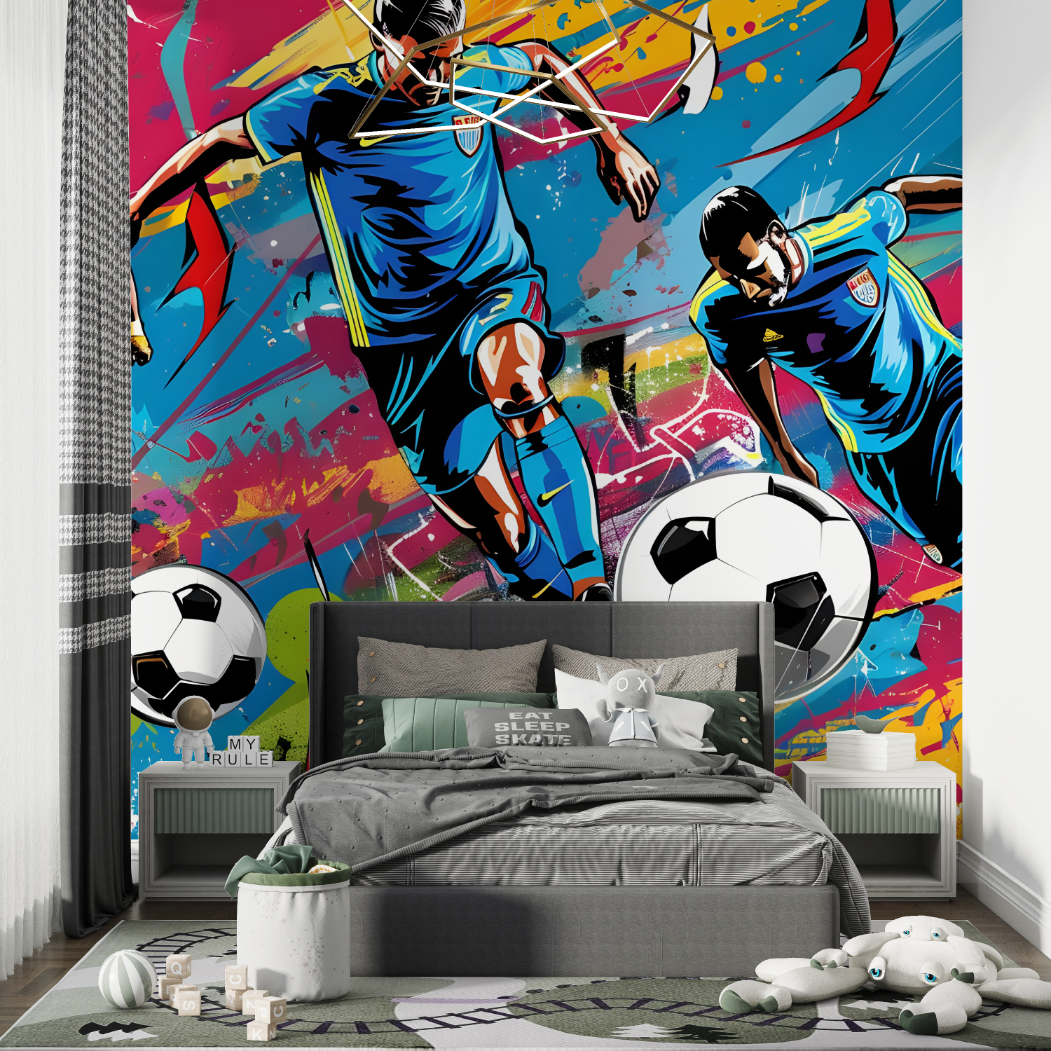 Papiers peint grafitti joueurs de foot chambre de garcon