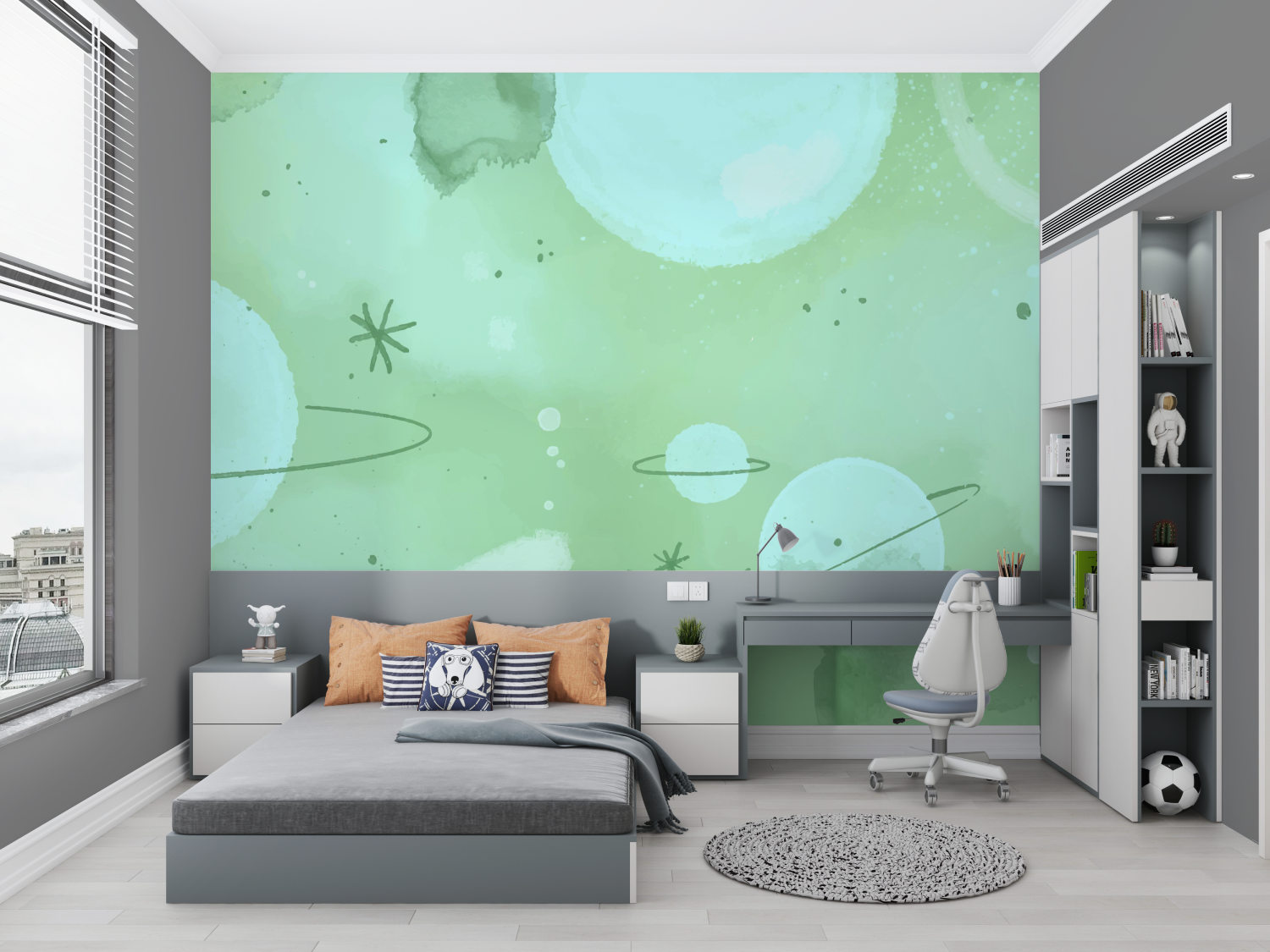 Papier peint espace planetes enfants chambre petit