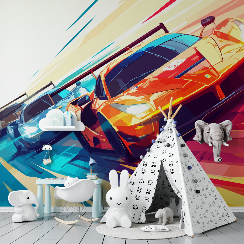 Papier peint avec voiture de course tapisserie murs
