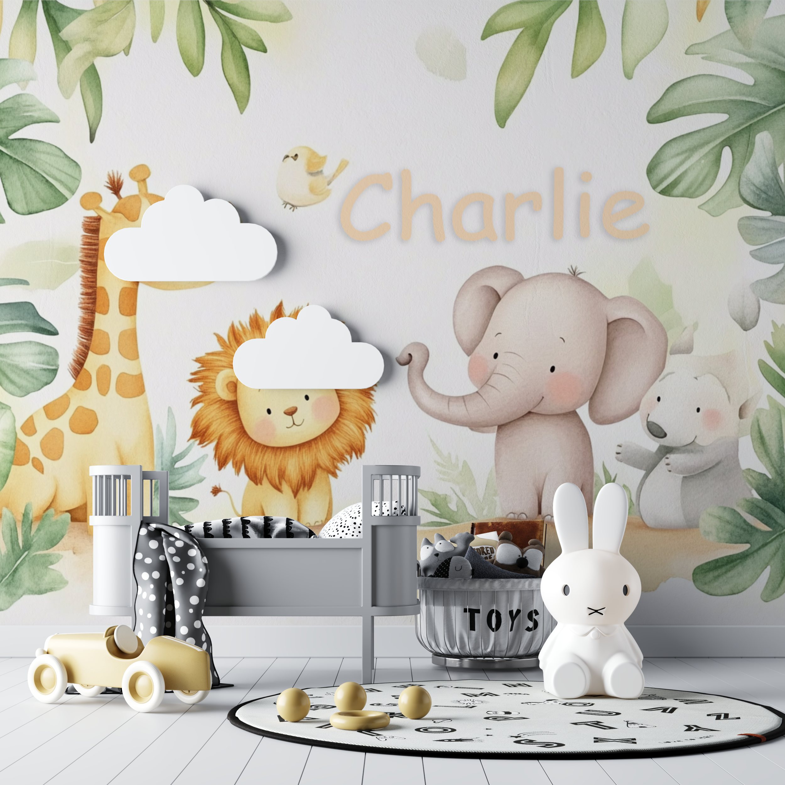 Papier peint prenom famille animaux bebe tipi