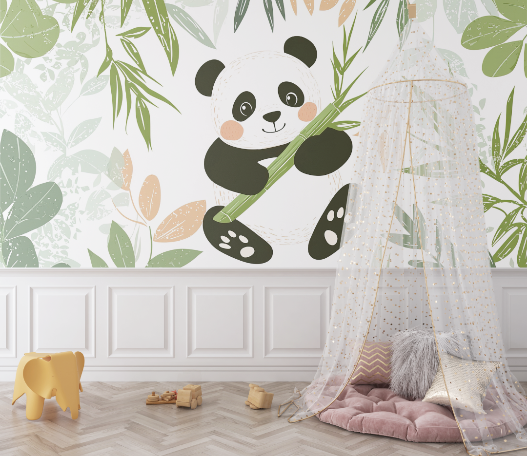 Papier peint panda chambre bebe vert bebe