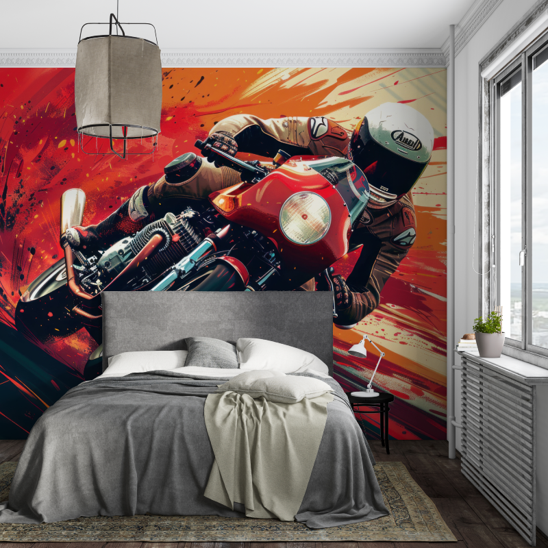 Papier peint 3d chambre ado moto piece ados