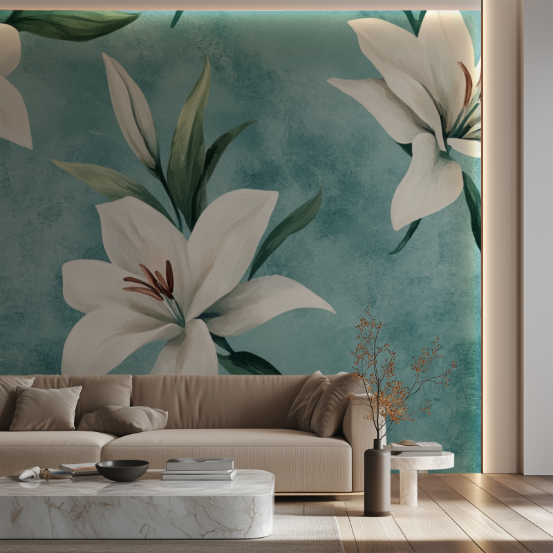 Papier peint fleur lys canape neon