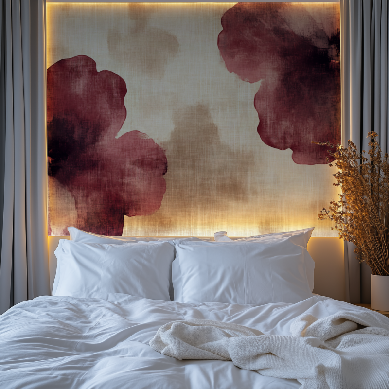 Papier peint fleur bordeaux chambre premium