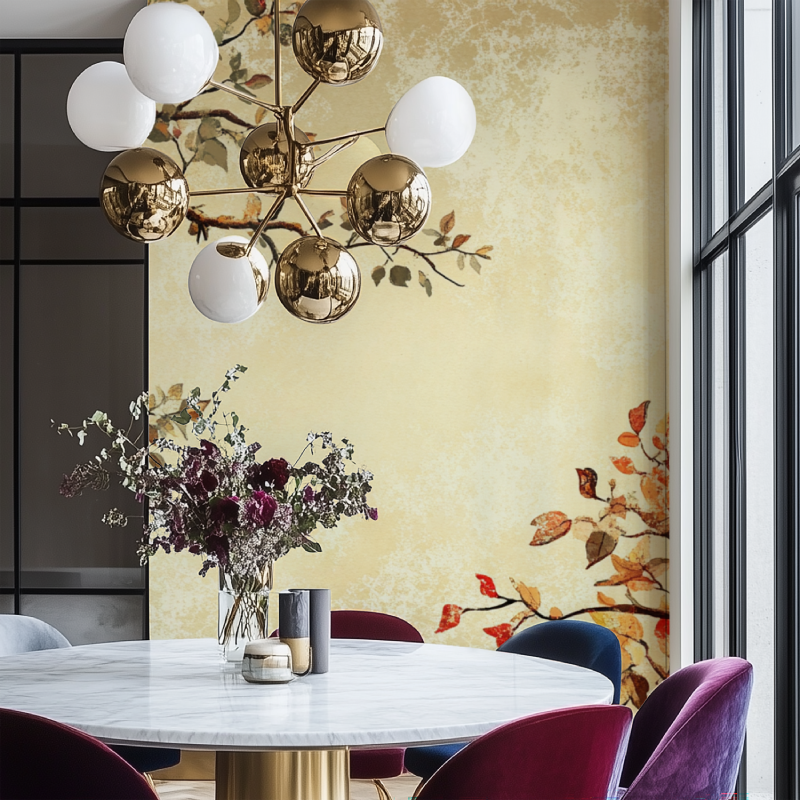 Papier peint arbre chinois salon chaise