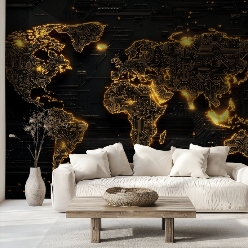 Papier peint carte du monde noi...ore design canape tendance