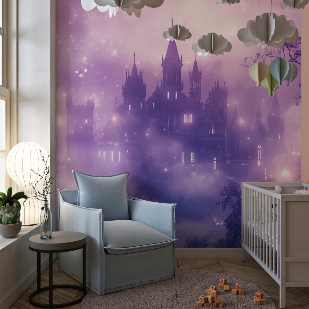Papier peint chateau violet chambre de fille