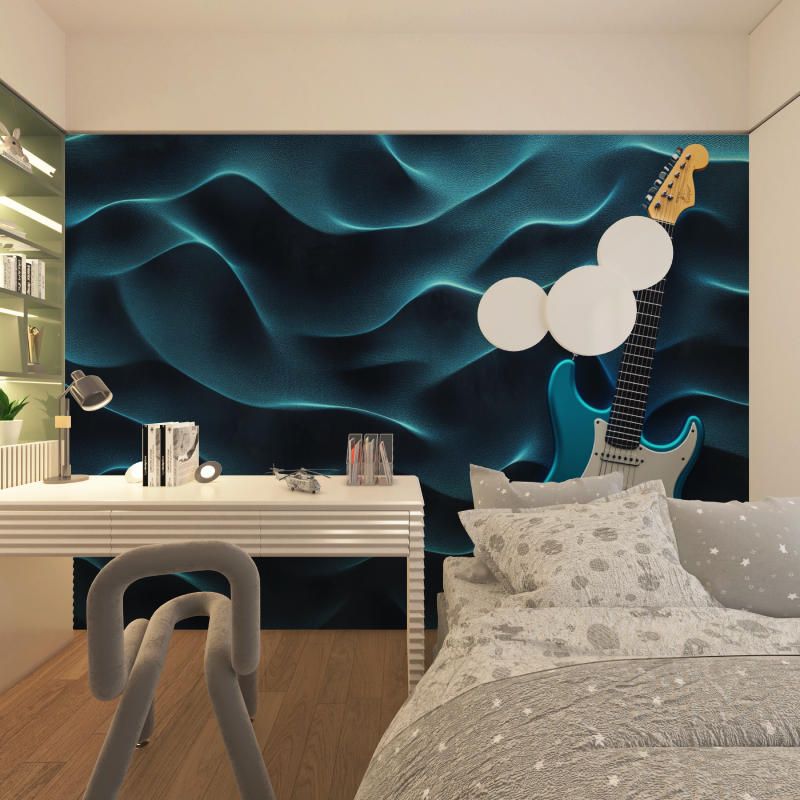 Papier peint guitare electrique bleu chambre adolescents