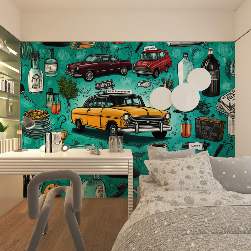 Papier peint decoration voiture chambre adolescents