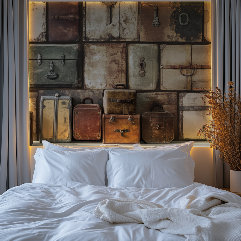 Papier peint vintage vieilles malles chambre tendanc