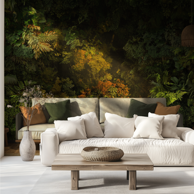 Papier peint trompe loeil foret canape tendance