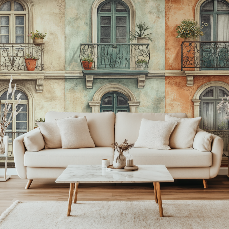 Papier peint vintage front canape simple