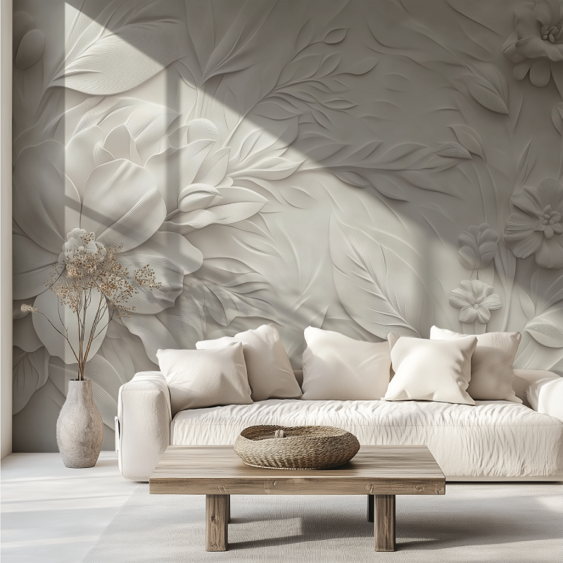 Esthetic white flowers mural wallpaper canape tendance