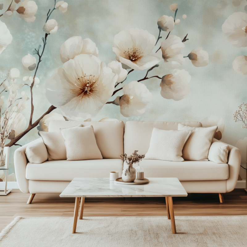 Papier peint fleur de coton canape simple