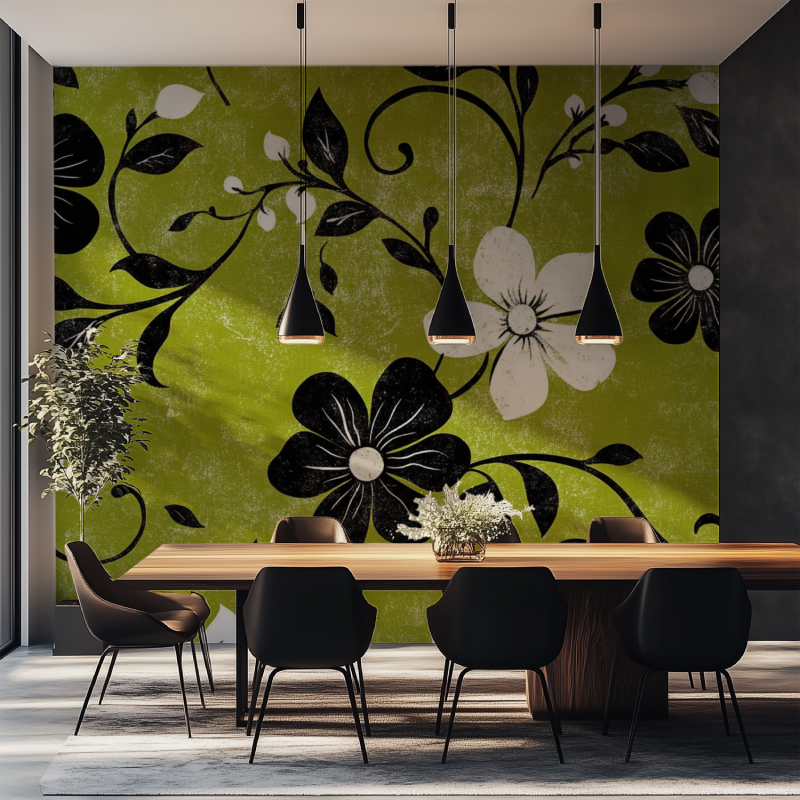 Papier peint vintage vert noir ...nc salle manger tapisserie